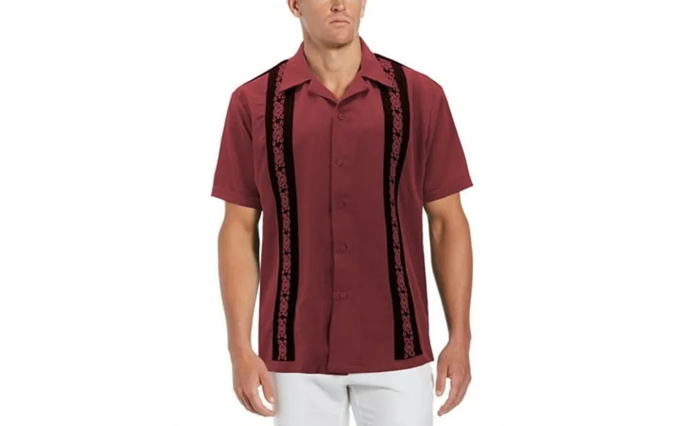 Men S Cuban Guayabera Beach Wedding Short Sleeve Button-up Casual Dress Shirt Burgundy Black L