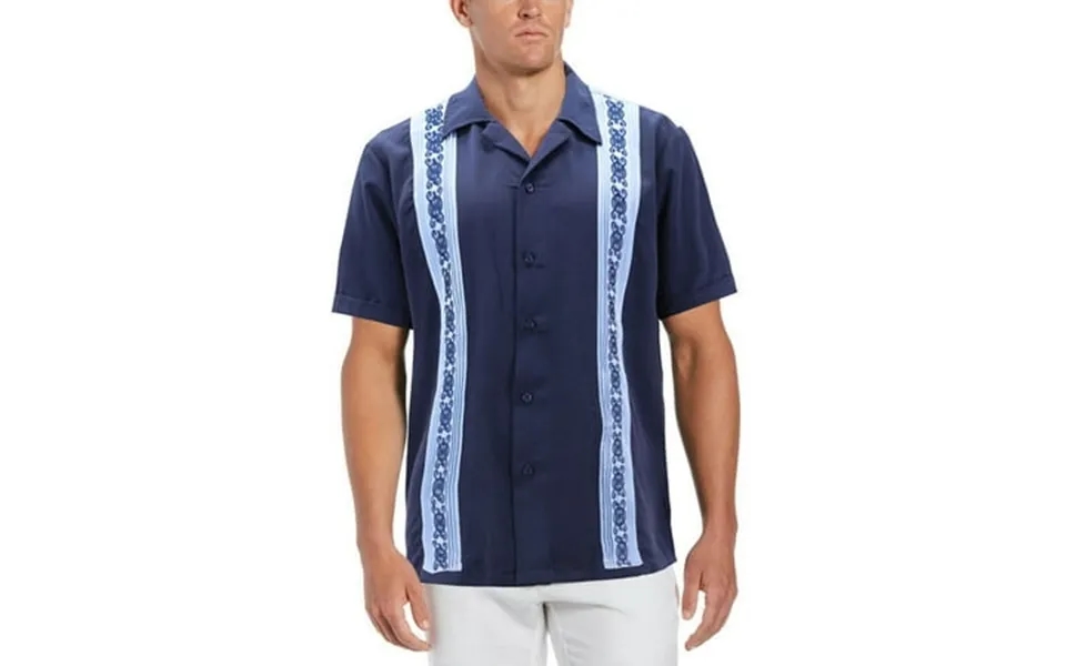 Men S Cuban Guayabera Beach Wedding Short Sleeve Button-up Casual Dress Shirt Navy Light Blue 3xl