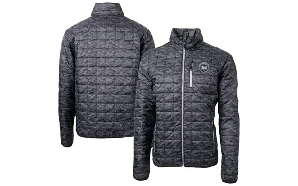 Men S Cutter & Buck Black New York Mets Rainier Primaloft Eco Insulated Full-zip Printed Puffer Jacket