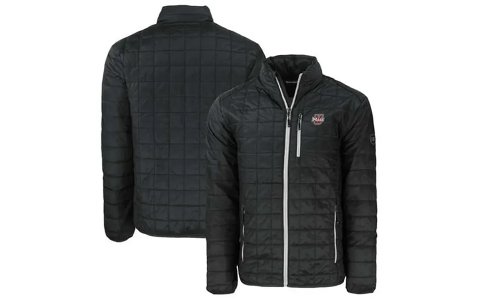 Men S Cutter & Buck Black Umass Minutemen Rainier Primaloft Eco Insulated Full-zip Puffer Jacket