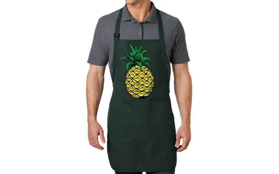 Men S Distressed Pineapple Full-length Apron With Pockets - Hunter Green