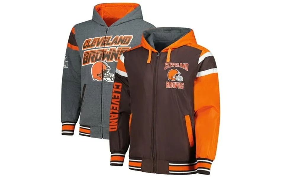 Men S G-iii Sports By Carl Banks Brown Gray Cleveland Browns Extreme Full Back Reversible Hoodie Full-zip Jacket