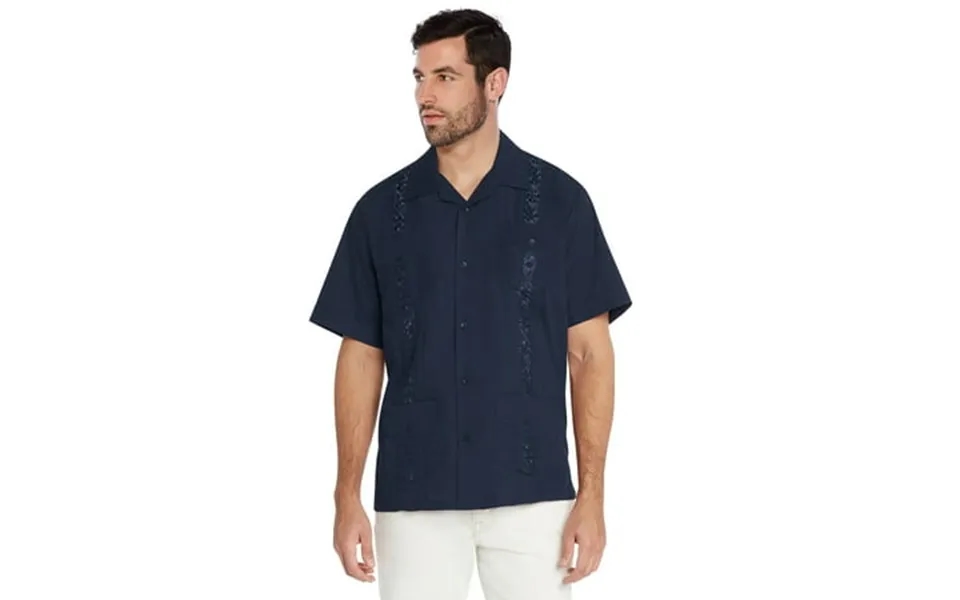 Men S Guayabera Cuban Beach Wedding Casual Short Sleeve Dress Shirt Navy 3xl