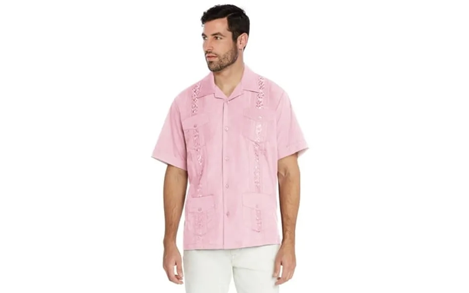 Men S Guayabera Cuban Beach Wedding Casual Short Sleeve Dress Shirt Pink 4xl