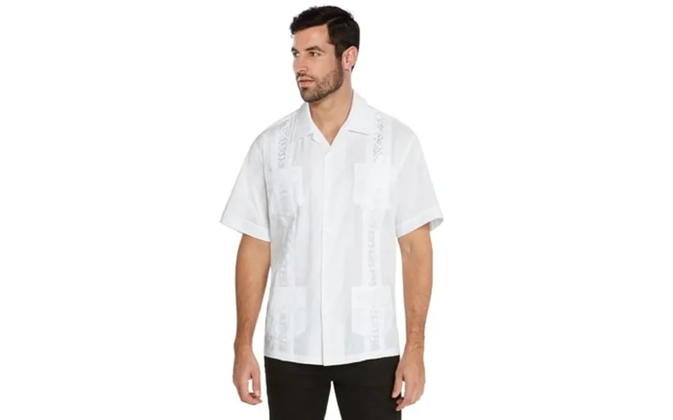 Men S Guayabera Cuban Beach Wedding Casual Short Sleeve Dress Shirt White M