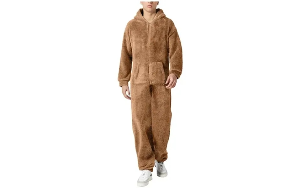 Men S Jumpsuit Casual Long Sleeve Zipper Hooded Pajamas Comfortable Sleepwear Suit For Winter Warmth And Style