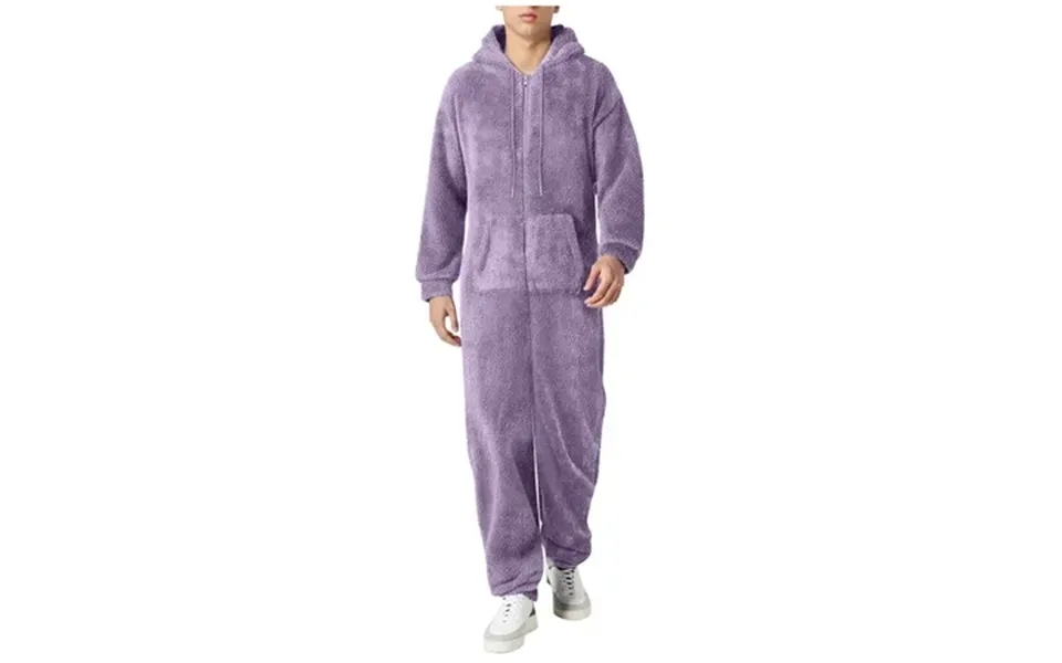 Men S Jumpsuit Casual Pajamas Soft Warm Hooded Suit Zipper Design Long Sleeve Sleepwear Winter Leisure Outfit