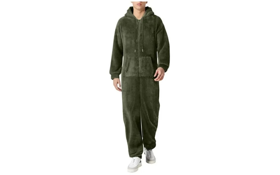 Men S Jumpsuit Casual Pajamas Soft Warm Hooded Suit Zipper Design Long Sleeve Sleepwear Winter Leisure Outfit