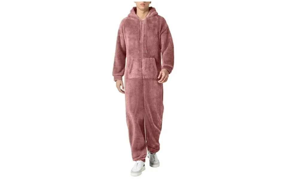 Men S Jumpsuit Casual Pajamas Soft Warm Hooded Suit Zipper Design Long Sleeve Sleepwear Winter Leisure Outfit
