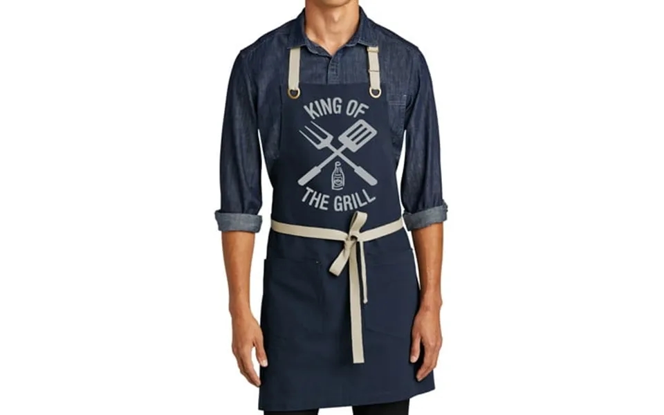 Men S King Of The Grill Funny Full-length 2-pocket Apron - River Blue Navy Stone