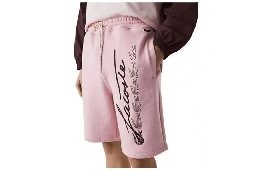 Men S Lacoste Pink Signature Print Cotton Fleece Shorts - 3 S