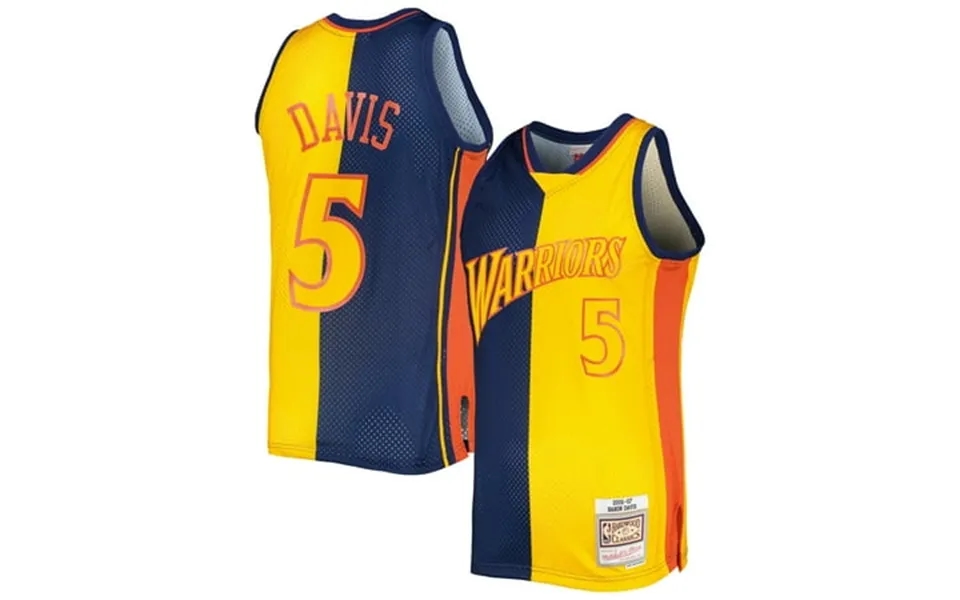 Men S Mitchell & Ness Baron Davis Navy Gold Golden State Warriors Hardwood Classics 2006 07 Split Swingman Jersey
