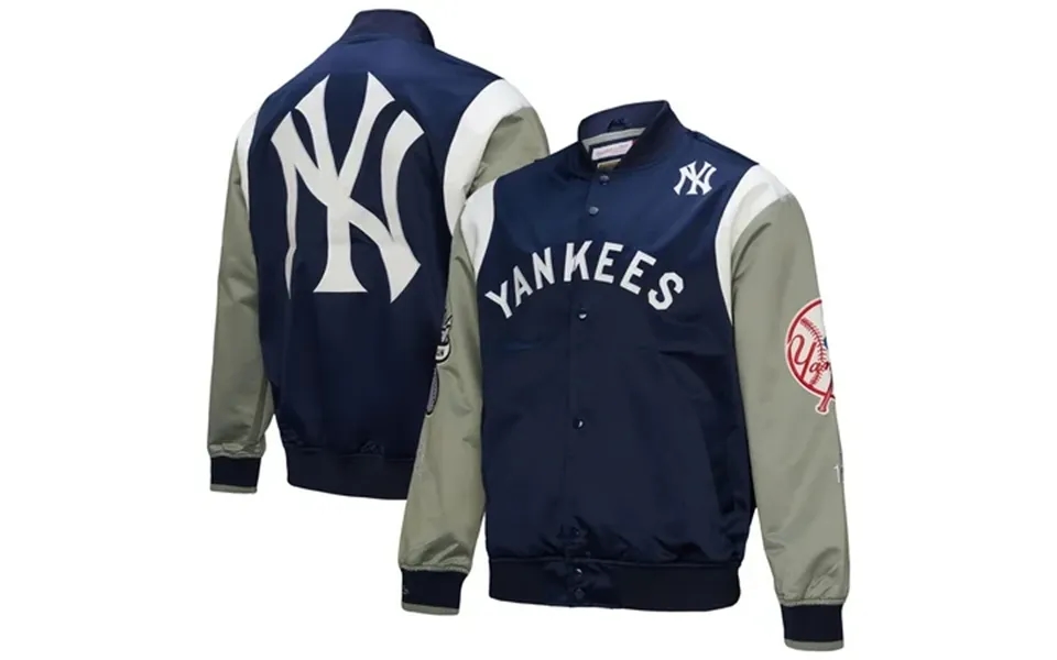 Men S Mitchell & Ness Navy Gray New York Yankees Cooperstown Collection Team Origins Satin Full-snap Jacket
