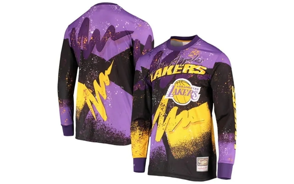 Men S Mitchell & Ness Purple Los Angeles Lakers Hardwood Classics Hoops Moto Sublimated Long Sleeve T-shirt