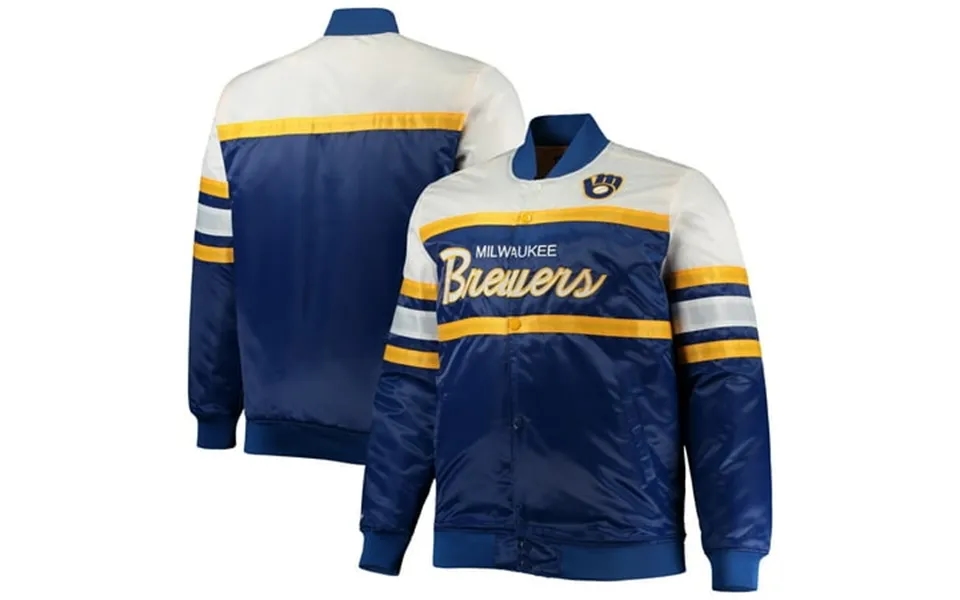 Men S Mitchell & Ness Royal Gold Milwaukee Brewers Big & Tall Coaches Satin Full-snap Jacket