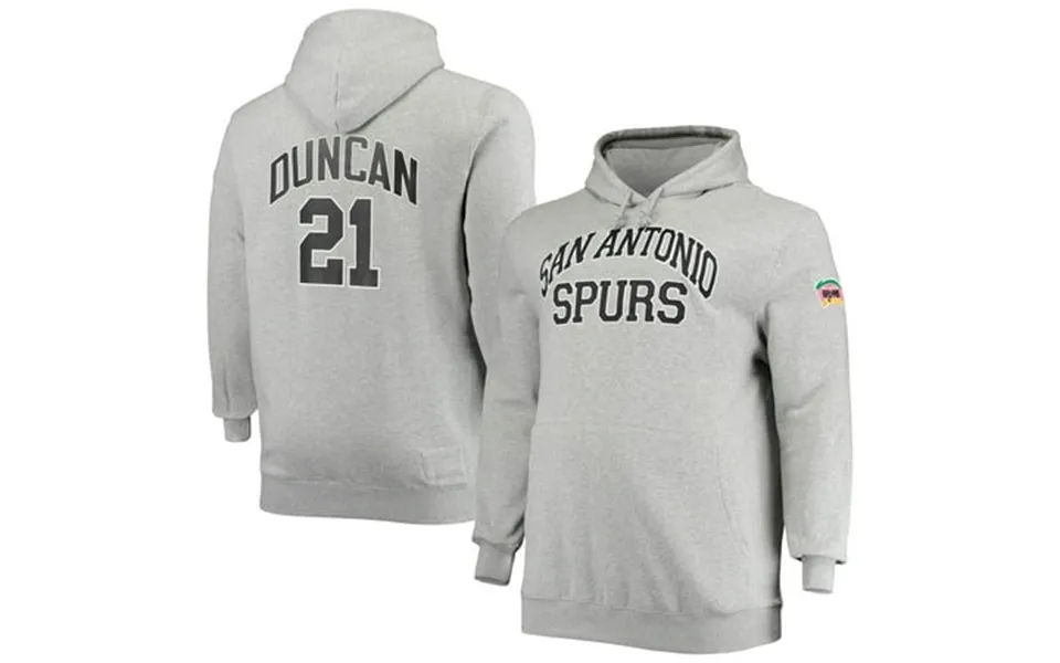 Men S Mitchell & Ness Tim Duncan Heathered Gray San Antonio Spurs Big & Tall Name & Number Pullover Hoodie