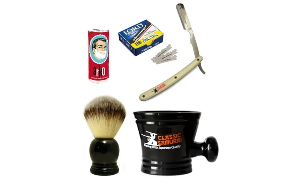 Men S Shaving Set With Cream Barber Straight Razor 100 Lord Blades Brush Arko Soap & Porcelain Mug