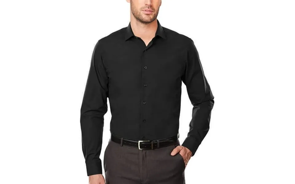 Men S Slim Fit Cotton Blend Stretch Button Up Long Sleeve Solid Dress Shirt Black Xl 17-17 Sleeve 34 35