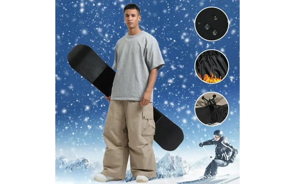 Men S Solid Colour Windproof Winter Outdoor Warm Thickened Double Shoulder Ski Trousers Sport Comfort Trousers With Side