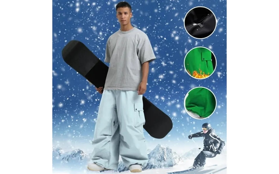 Men S Solid Colour Windproof Winter Outdoor Warm Thickened Double Shoulder Ski Trousers Sport Comfort Trousers With Side