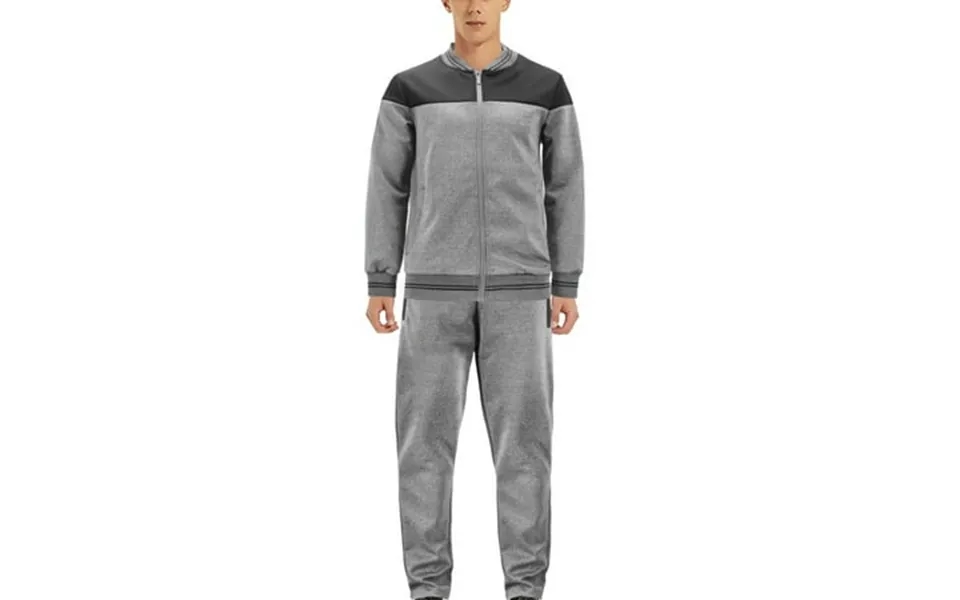 Men S Sports Gym Fitness Work Out Running Jogging 2 Piece Tracksuit Set Light Grey Black 2xl