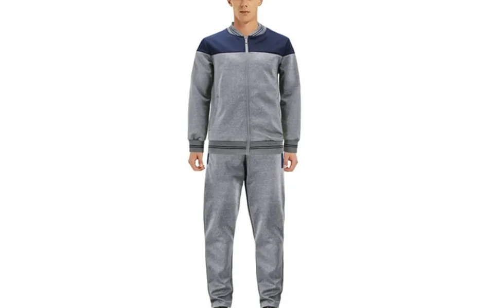 Men S Sports Gym Fitness Work Out Running Jogging 2 Piece Tracksuit Set Light Grey Navy 2xl