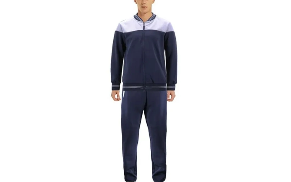 Men S Sports Gym Fitness Work Out Running Jogging 2 Piece Tracksuit Set Navy Light Grey 2xl