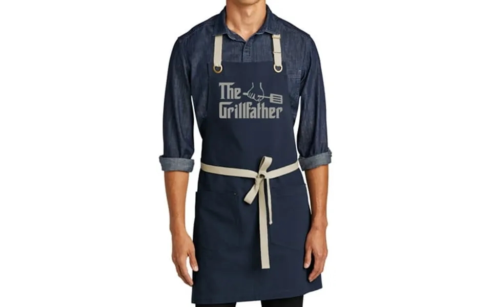 Men S The Grillfather Funny Full-length 2-pocket Apron - River Blue Navy Stone