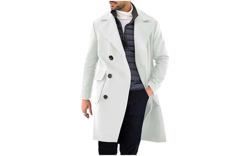 Men S Trench Coat Long Double-breasted Coat Notch Lapel Jacket Wool Blend Pea Coat Autumn And Winter Coat