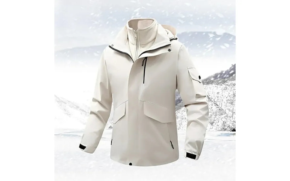 Men S Winter Ski Jacket With Fleece Liner Tops Detachable Coat 2-piece Suits Warm Fleece Waterproof Outdoor Mountain Hik