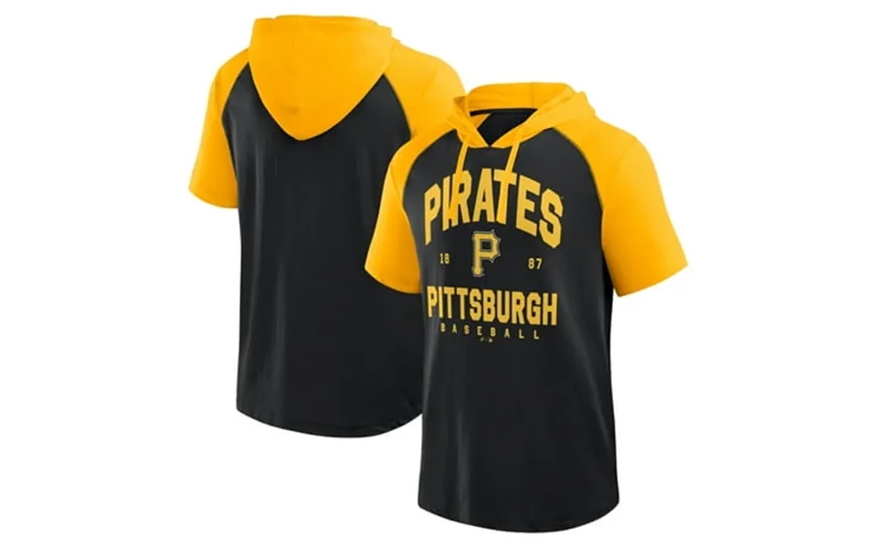 Men S-fanatics Black Pittsburgh Pirates Prime Raglan Short Sleeve Hoodie T-shirt