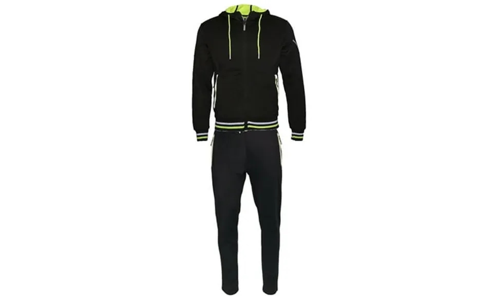 Mens Athletic Tracksuit Set 2-piece Zip Up Jacket Jogger Pants Black Neon M