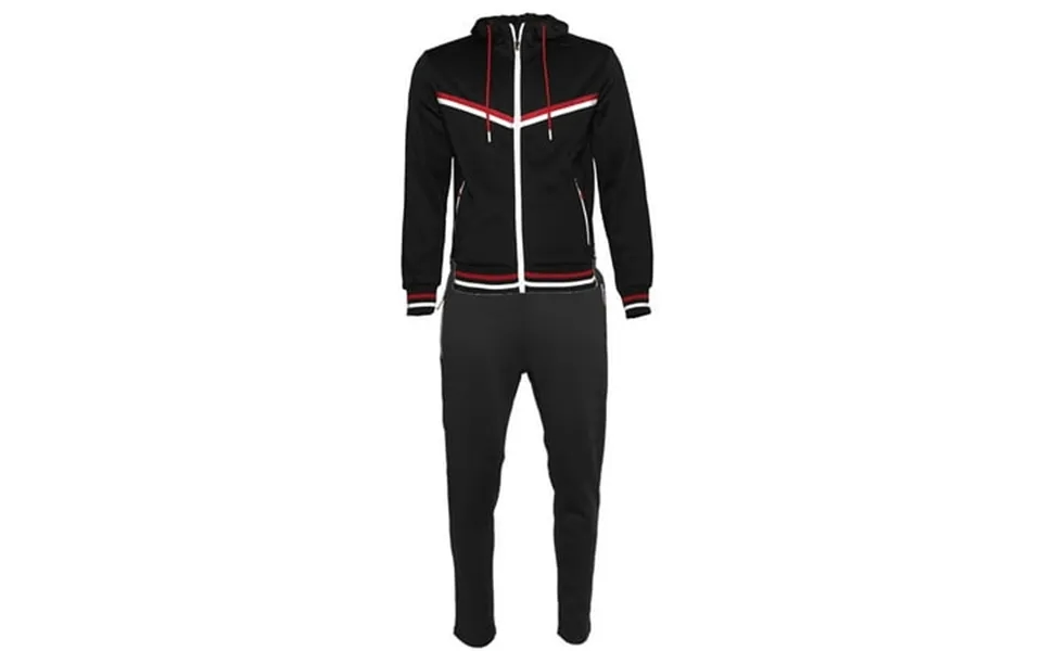 Mens Athletic Tracksuit Set 2-piece Zip Up Jacket Jogger Pants Black Red White L