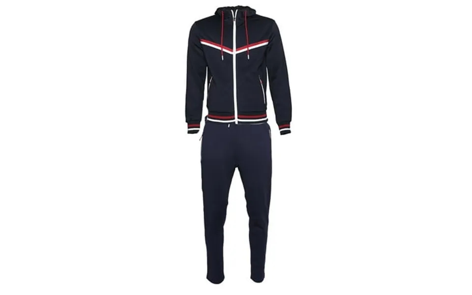 Mens Athletic Tracksuit Set 2-piece Zip Up Jacket Jogger Pants Navy Red White Xl