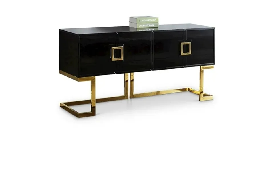 Meridian Furniture Beth Solid Wood Sideboard Buffet In Black Lacquer Gold Finish