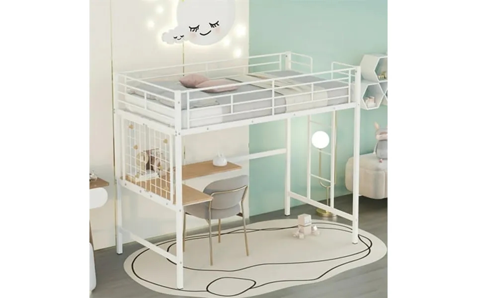 Metal Twin Size Loft Bed With L-shape Desk And Metal Grid For Teens Boys And Girls Space Saving High Loft Bed With Desk