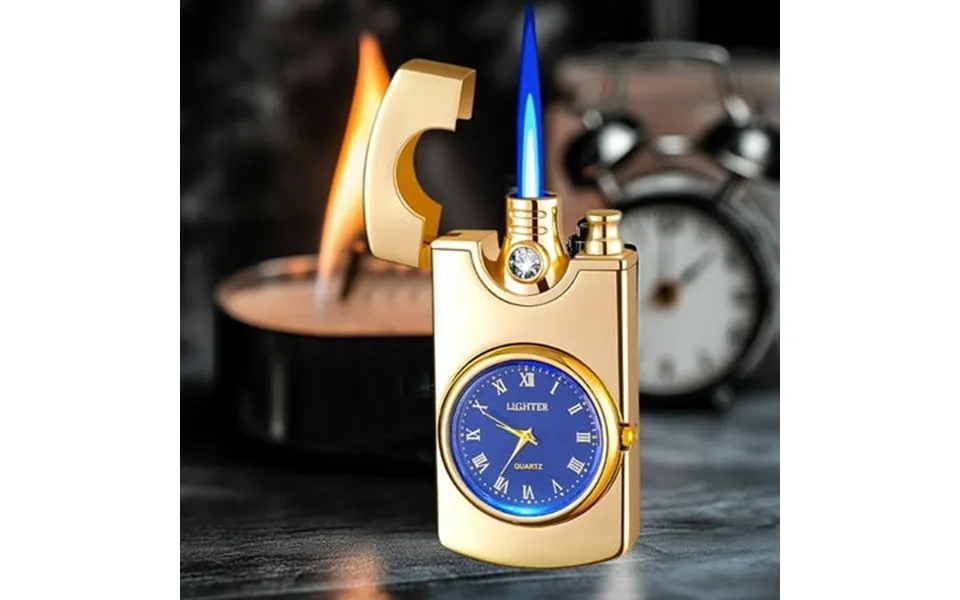Metal Windproof Lighter With Real Clock Dial Blue Flame Usb Rechargeable Outdoor Camping Survival Gear Men’s Luxury Gift