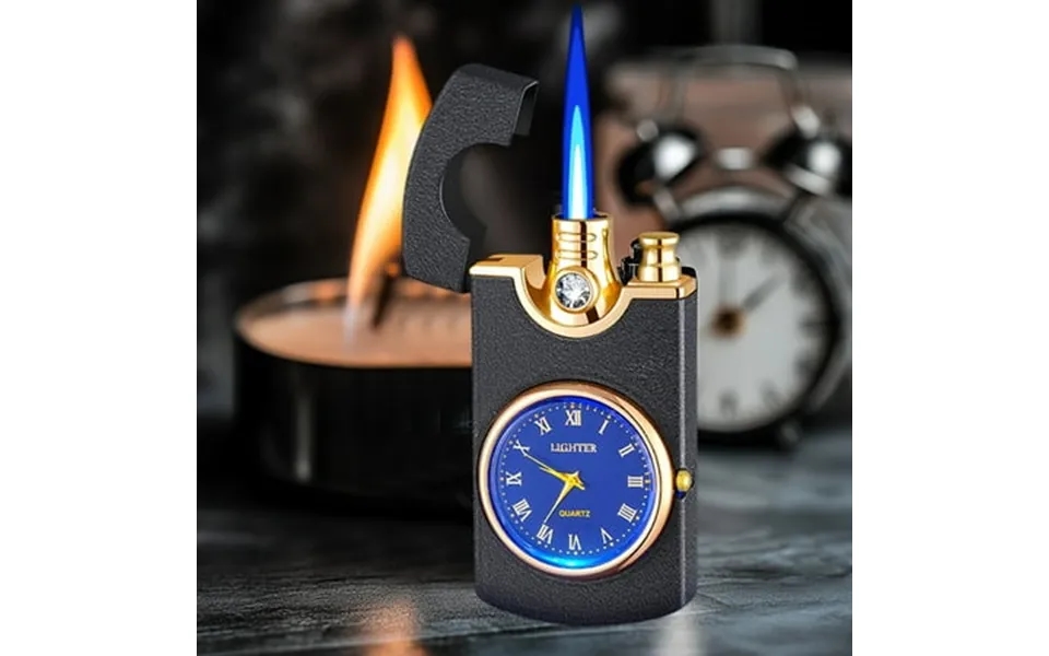 Metal Windproof Lighter With Real Clock Dial Blue Flame Usb Rechargeable Outdoor Camping Survival Gear Men’s Luxury Gift