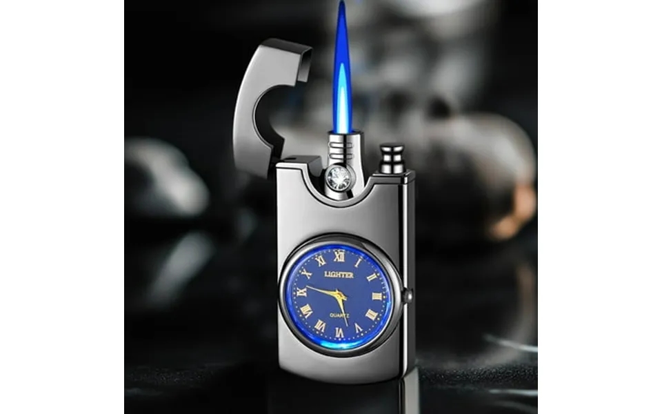 Metal Windproof Lighter With Real Clock Dial Blue Flame Usb Rechargeable Outdoor Camping Survival Gear Men’s Luxury Gift