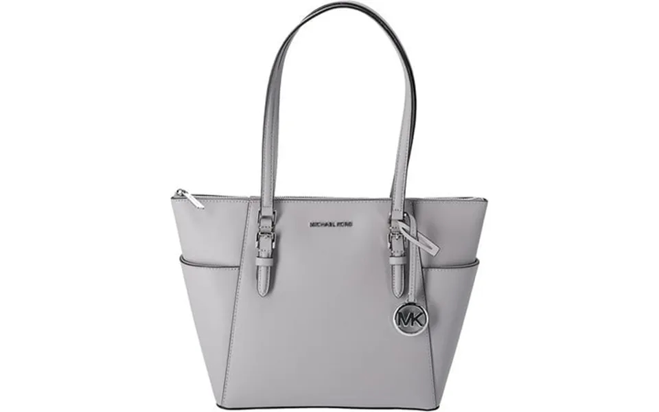 Michael Kors Charlotte Signature Leather Large Top Zip Tote Handbag Bag Pearl Grey