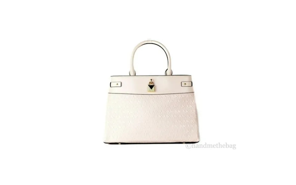 Michael Kors Gramercy Large Embossed Signature Leather Satchel Crossbody Handbag Powder Blush