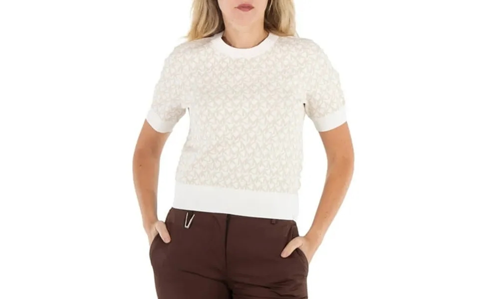 Michael Kors Ladies Bone Logo Jacquard Short-sleeve Sweater Size Small