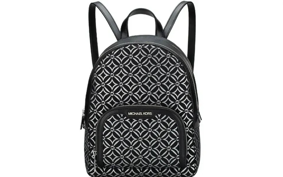 Michael Kors Womens Jaycee Md Zip Pocket Jacquard Backpack Bag Metallic Black Silver 35f4s8tb2j-001