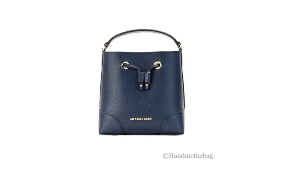 Michael Kors Womens Mercer Small Pebbled Leather Bucket Bag 35r3gm9m1l-406 Navy