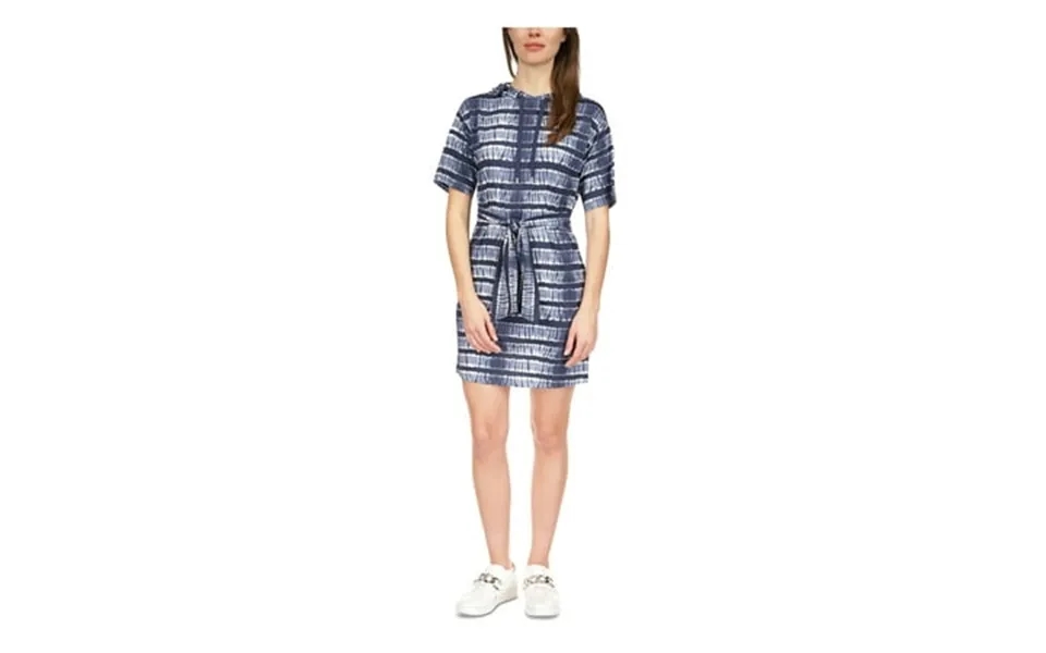 Michael Michael Kors Womens Blue Tie Unlined Pullover Drawstring Hoodie Printed Short Sleeve Short Sheath Dress S