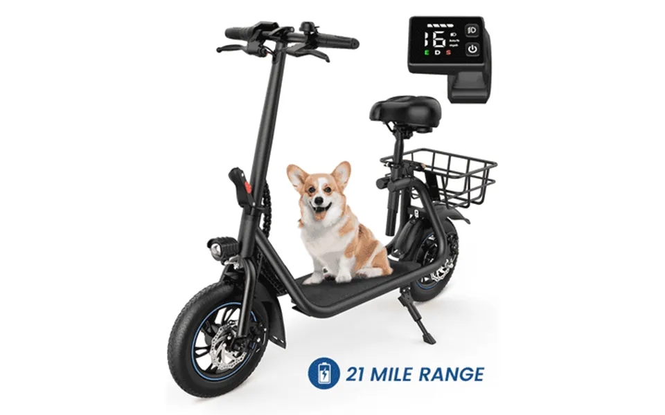 Mihover 21 Miles Range Foldable 450w Electric Scooter With Seat For Adult 12 Wheels Basket & Adjustable Seat 16mph