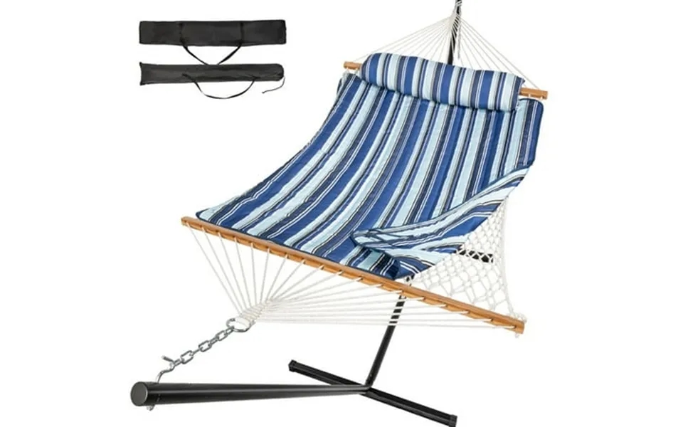 Mihover Heavy Duty Double Hammock With Stand - 500 Lbs Capacity Easy Setup & Detachable Pillow For Indoor Outdoor Relaxa