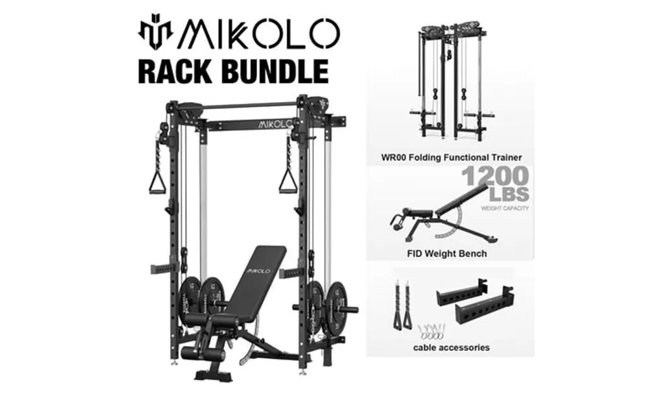 Mikolo Foldable Squat Rack Wall Mounted Power Rack With Cable Crossover Machine & Lat Pull Down Machines Functional Trai