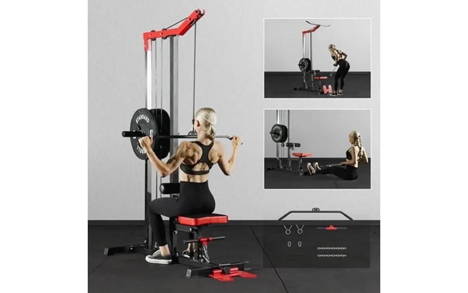 Mikolo Lat Pull Down Machine Set Multifunction Cable Workout Equipment With Flip-up Footplate And Plates Storage Posts