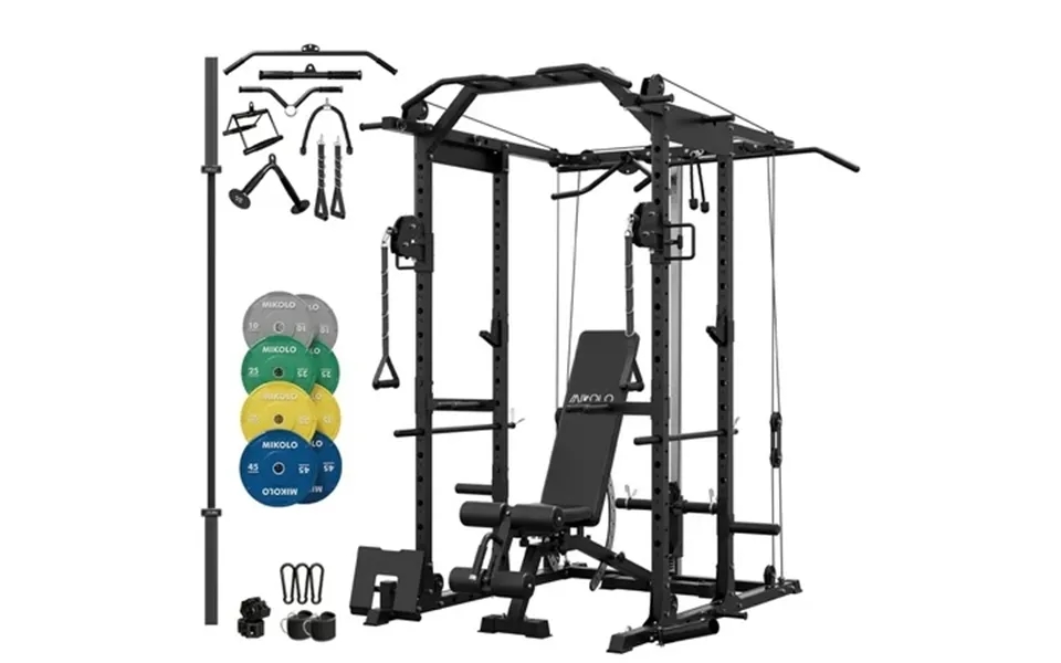 Mikolo Power Rack Cage 1500lbs Weight Cage With 800lb Capacity Adjustable Weight Bench 1500lb Capacity Barbell And 230lb
